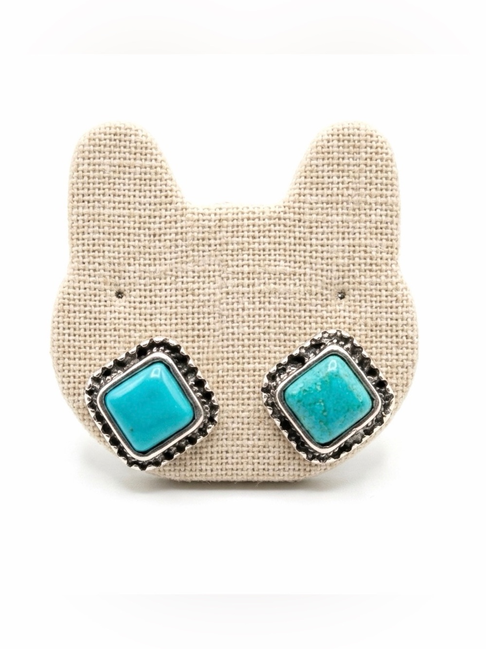 New Sterling Silver Blue Turquoise Boho Artisan Handmade Diamond Stud Earrings